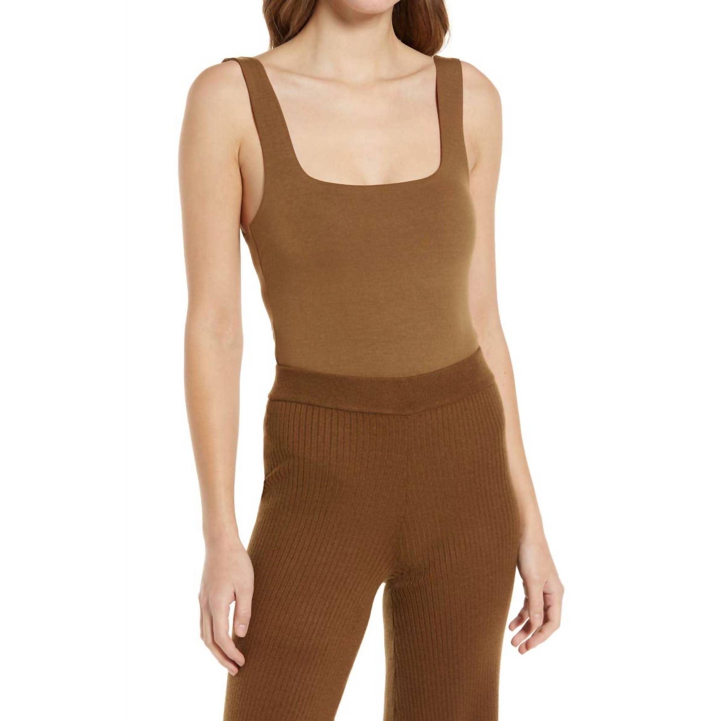New Good American Women's Square Neck Tank Bodysuit In Sepia